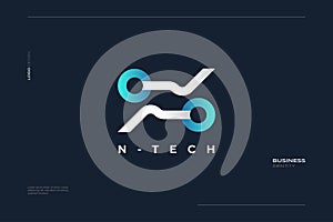 Abstract Initial Letter N Logo with Technology Concept in Blue and White Combination