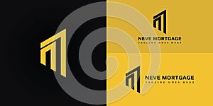 Abstract initial letter NM or MN logo in yellow color isolated in black and yellow backgrounds