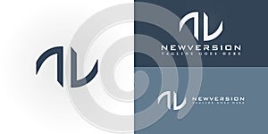 Abstract initial letter NV or VN logo in white color presented with multiple white and blue background