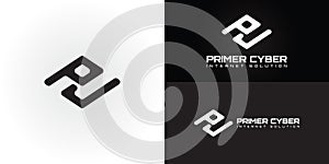 abstract initial letter PC or CP logo in black color isolated on multiple black and white background colors