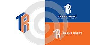 Abstract initial letter TR or RT logo in blue-orange color isolated in multiple background colors