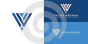 Abstract initial letter VW or WV logo in multiple blue colors isolated in multiple backgrounds