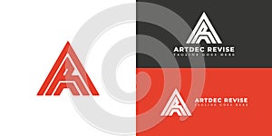 Abstract initial triangle letter AR or RA logo in red color isolated on multiple background colors
