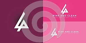 Abstract initial triangle letter LP or PL logo in white color isolated on multiple pink background colors. photo