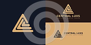 Abstract initials of the CL or LC logo are unique triangles in gold color