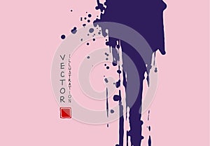 Abstract ink background. Chinese calligraphy art style, purple paint stroke texture on pink paper.