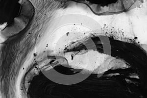 Abstract ink background. Marble style. Black paint stroke texture on white paper. Wallpaper for web and game design