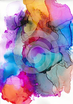 Abstract ink background, multicoloured gradient art, watercolour washe, alcohol ink