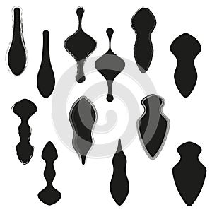 Abstract ink blot shapes set. Vector fluid silhouettes. Artistic splash forms.