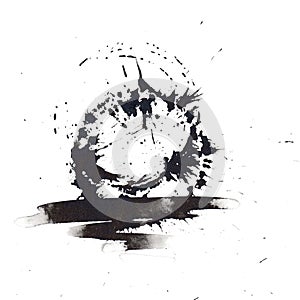 Abstract ink blot unusual shape. Isolated on white. Hand drawn chinese ink on paper textures. Inkdrawn collection. Raster