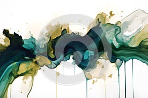 Abstract ink color background background with blue and green watercolor splashes alchohol ink on white paper