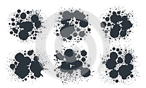 Abstract ink spots. Black paint drops and splashes, grunge ink splatters. Messy paint drops silhouettes flat vector illustration