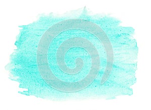 Abstract ink texture brush background turquoise green aquarel watercolor splash hand paint on white background