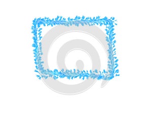 Abstract ink water color, blue leaves frame on white background with copy space for banner or logo
