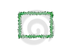 Abstract ink water color, green leaves frame on white background with copy space for banner or logo