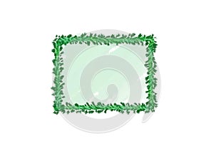 Abstract ink water color, green leaves frame on white background with copy space for banner or logo