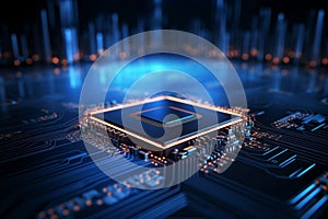 Abstract integration Circuit board blends with chip processor, creating a technology focused background