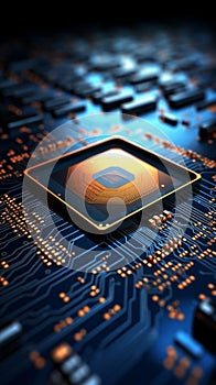 Abstract integration Circuit board blends with chip processor, creating a technology focused background