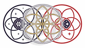 Abstract Interconnected Circular Patterns. Dynamic Network Design, vector design Generative AI