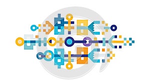 Abstract Interconnected Geometric Elements and Data Flow, vector design Generative AI