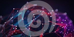 Interconnected network of red and blue glowing nodes and lines abstract background