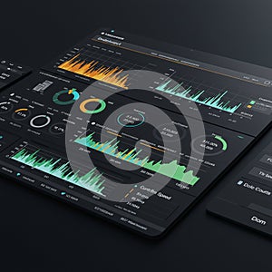 Abstract interface of a digital dashboard featuring various data visualizations.