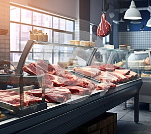 abstract interior of a butchery with variety of meat