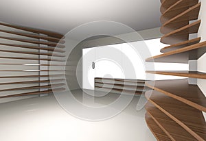 Abstract interior with horizontal wood shelfs