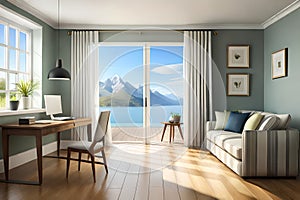 abstract interior of a rural house room with beautiful window view