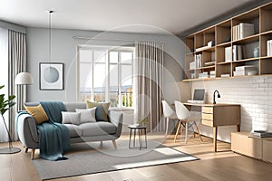 abstract interior of a rural house room with beautiful window view