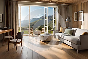 abstract interior of a rural house room with beautiful window view