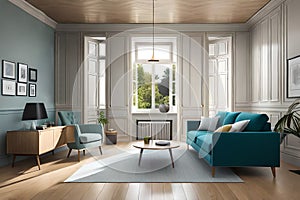 abstract interior of a rural house room with beautiful window view