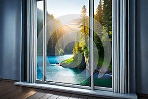 abstract interior of a rural house room with beautiful window view