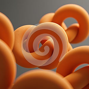 Abstract Intertwined Orange Forms on a Gray Background