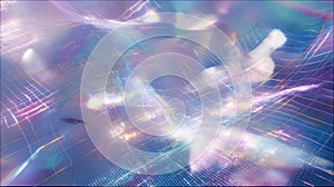 Abstract iridescent digital grid generating futuristic network waves