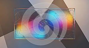 Abstract iridescent geometric network structure on a reflective surface with soft gradient light