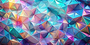 Abstract iridescent geometric pattern with multifaceted triangular shapes. Generative AI