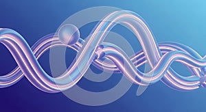 Abstract iridescent wave with sphere on blue gradient background