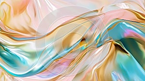 Abstract iridiscent background with holographic plastic texture, pastel colors. Generative AI