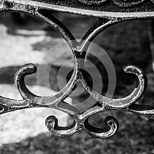 Abstract iron bench in black and white