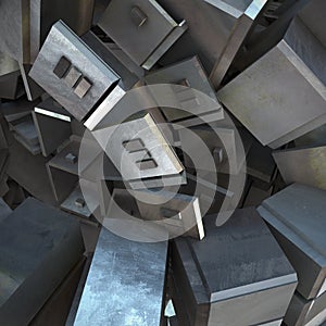Abstract iron cubism 3d composition