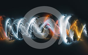 abstract irregular Light waves on black background. Long exposure. Light painting photography