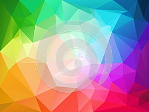 Abstract irregular polygon background with a triangle pattern in full color spectrum rainbow with light reflection in the m photo