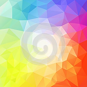 Abstract irregular polygon background with a triangle pattern in light pastel full color spectrum with reflection in the mi