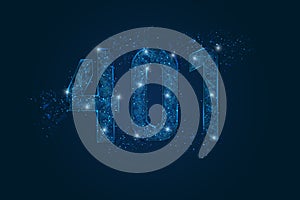 Abstract isolated blue image of 401 error, unauthorized access concept. Polygonal low poly wireframe illustration looks