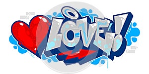 Abstract Isolated Word Love Graffiti Urban Streetart Style Font Lettering With Red Heart Vector Illustration photo