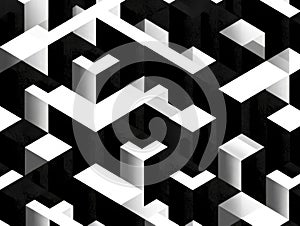 Abstract Isometric Cube Pattern in Black White