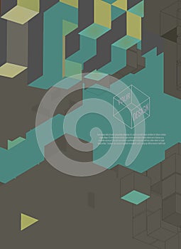 Abstract isometric geometric cube grahpic on green BG