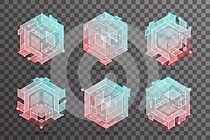 Abstract isometric hexagon lines cubic elements technical 3D background vector design illustration