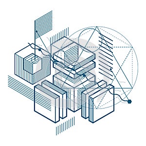 Abstract isometrics background, 3d vector layout. Composition of